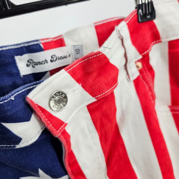 Ranch Dress'n Flare Jeans American Flag 4th of July Stripes Star Print Size 10 - Picture 6 of 8
